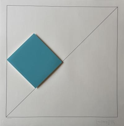 Gottfried HONEGGER - Composition 1 carré 3D bleu clair, 2015 - Sérigraphie signée au crayon 2