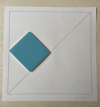 Gottfried HONEGGER - Composition 1 carré 3D bleu clair, 2015 - Sérigraphie signée au crayon 2