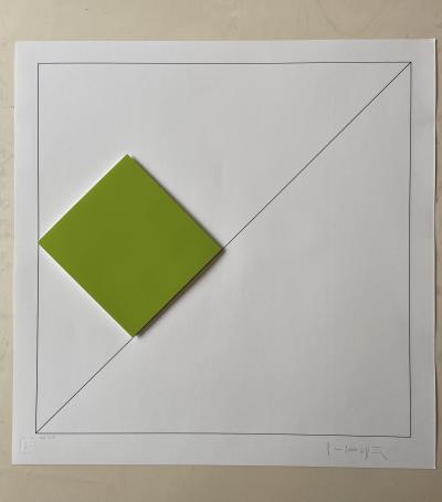 Gottfried HONEGGER - Composition 1 carré 3D vert, 2015 - Sérigraphie signée au crayon 2