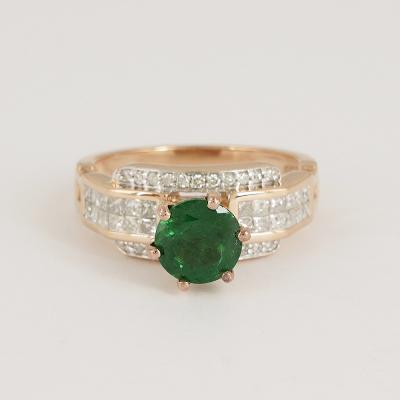 Bague en or rose grenat tsavorite et diamant 2