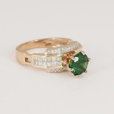 Bague en or rose grenat tsavorite et diamant 2