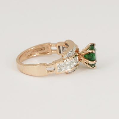 Bague en or rose grenat tsavorite et diamant 2