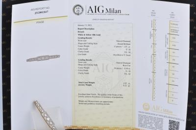 Broche en or blanc et or jaune 18 carats sertie de 11 diamants ronds brillants de 1,55 ct au total soit 0,14 ct chacun. 2