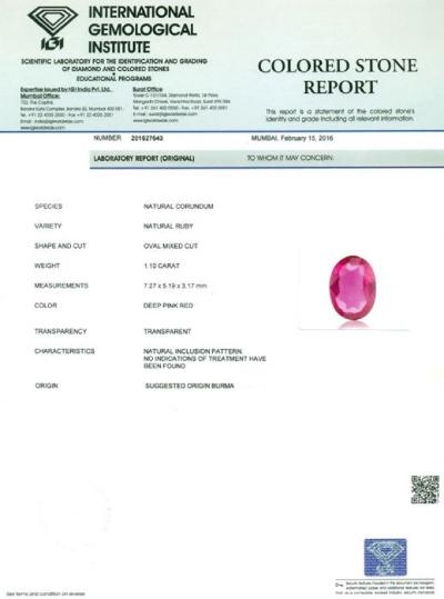 1,10 ct. Rubis non traité BURMA, MYANMAR 2