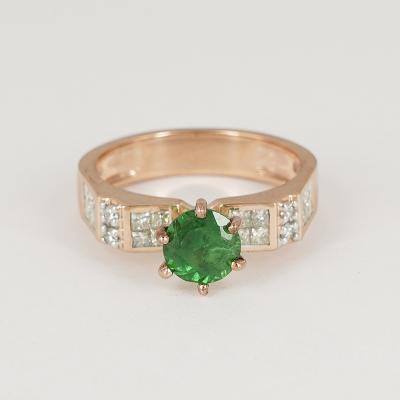 Bague en or rose grenat tsavorite et diamant 2