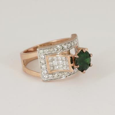 Bague en or rose grenat tsavorite et diamant 2