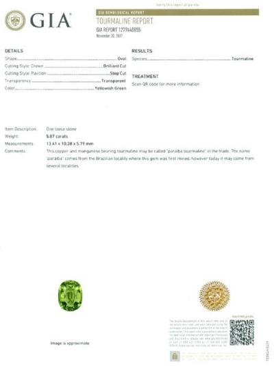5.87 ct. Neon Yellowish Green Paraiba Tourmaline 2