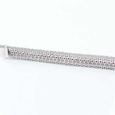 Bracelet tennis 3 lignes en or blanc avec rubis et diamants 2