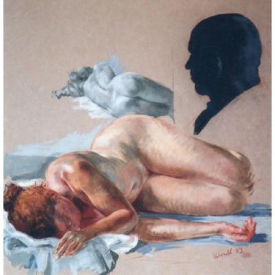 Wolfgang Alexander KOSSUTH - Anna avec autoportrait, 2003 - Pastel sur papier 2