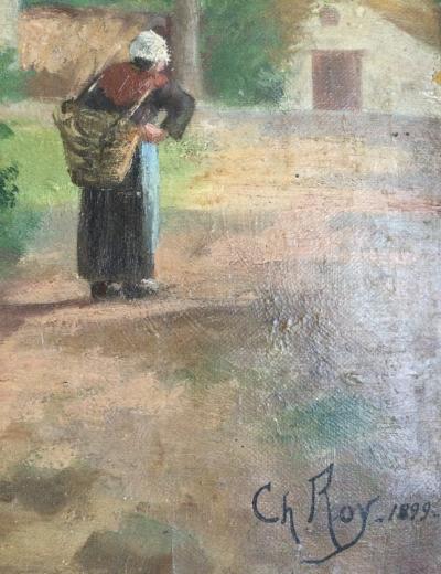 Charles ROY - La fagotière, 1899 - Huile sur toile marouflée sur panneau signée 2