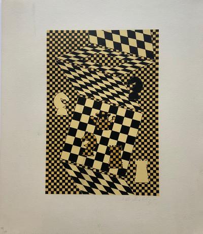Victor VASARELY - L’Échiquier, 1935 - Lithographie signée au crayon 2