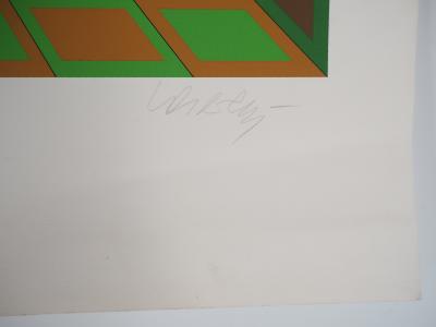 Victor VASARELY - Composition cinétique en vert et orange - Sérigraphie originale signée au crayon 2