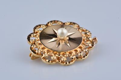 Broche Or Blanc 18 Carats Avec Perles Et Saphirs Roses - Occasion Très Bon état