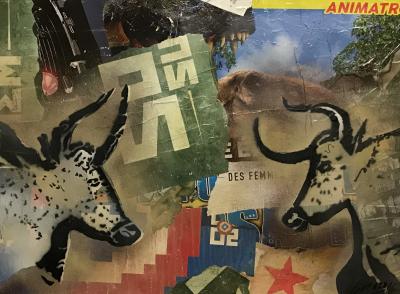Christophe STOUVENEL - l’Après Histoire - 2 last Cows, 2020 - Pochoir et collages 2