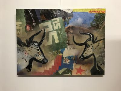 Christophe STOUVENEL - l’Après Histoire - 2 last Cows, 2020 - Pochoir et collages 2