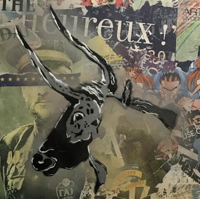 Christophe STOUVENEL - l’Après Histoire  Le taureau, 2020 - Pochoir et collages 2