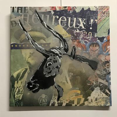 Christophe STOUVENEL - l’Après Histoire  Le taureau, 2020 - Pochoir et collages 2