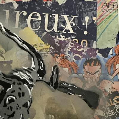 Christophe STOUVENEL - l’Après Histoire  Le taureau, 2020 - Pochoir et collages 2