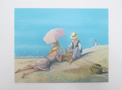 Jacques LALANDE - Sur la plage -Lithographie signée au crayon 2