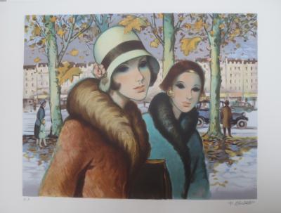 François BATET - Les deux élégantes, 1983 - Lithographie signée au crayon 2