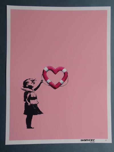 Banksy x Post Modern Vandal - Fille avec flotteur en forme de cœur (rose), 2021 - Impression pigmentaire 2