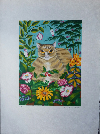 Mady DE LA GIRAUDIERE - Le Chat, vers 2000 - Lithographie originale signée au crayon 2
