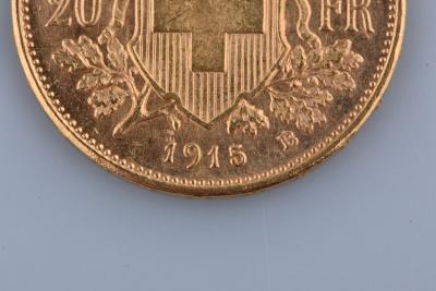 Pièce 20 francs suisses (en or jaune 900/1000) de 1915 2