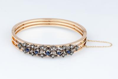Bracelet Jonc en or rose 18 carats, argent, saphirs et diamants 2