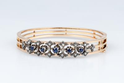 Bracelet Jonc en or rose 18 carats, argent, saphirs et diamants 2