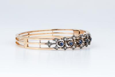Bracelet Jonc en or rose 18 carats, argent, saphirs et diamants 2