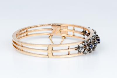 Bracelet Jonc en or rose 18 carats, argent, saphirs et diamants 2