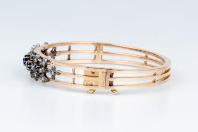 Bracelet Jonc en or rose 18 carats, argent, saphirs et diamants 2