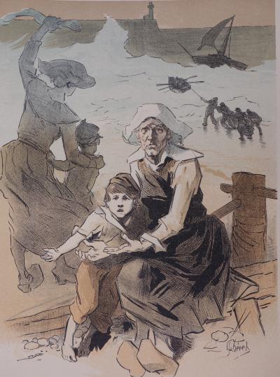 Jules CHERET : Bretagne, Famille des Marins, 1897 - Lithographie originale signée 2