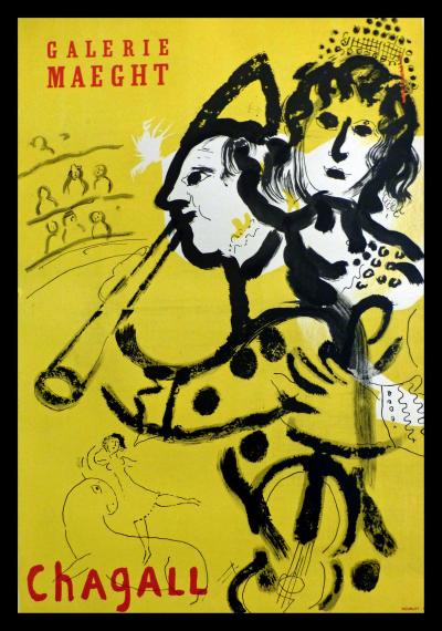 Marc CHAGALL - Le clown musicien Galerie Maeght, 1957 - Affiche lithographique originale 2