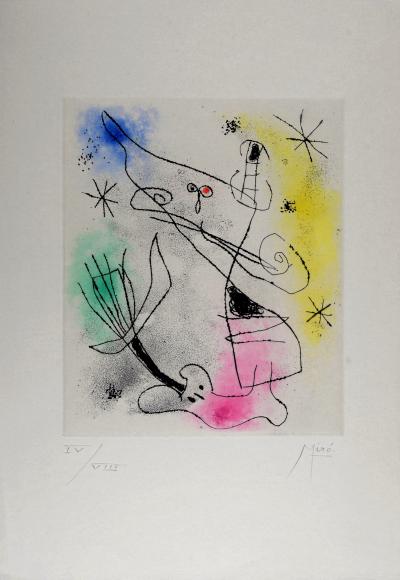 Joan MIRO : Composition abstraite, 1965, Gravure originale signée à la main et aquatinte 2