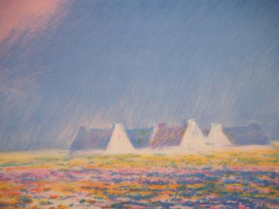 Claude MANOUKIAN - Bretagne : Coucher de soleil en bord de mer - Lithographie originale, Signée 2