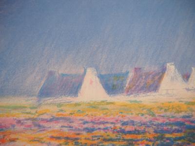 Claude MANOUKIAN - Bretagne : Coucher de soleil en bord de mer - Lithographie originale, Signée 2
