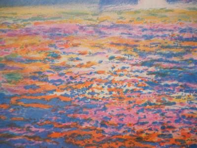 Claude MANOUKIAN - Bretagne : Coucher de soleil en bord de mer - Lithographie originale, Signée 2