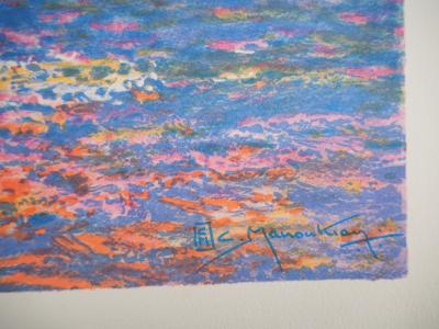 Claude MANOUKIAN - Bretagne : Coucher de soleil en bord de mer - Lithographie originale, Signée 2