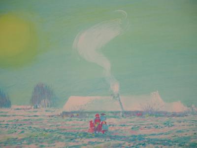 Claude MANOUKIAN - Normandie : Champ sous la neige - Lithographie originale, Signée 2