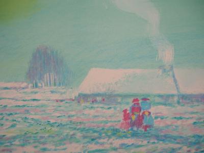 Claude MANOUKIAN - Normandie : Champ sous la neige - Lithographie originale, Signée 2
