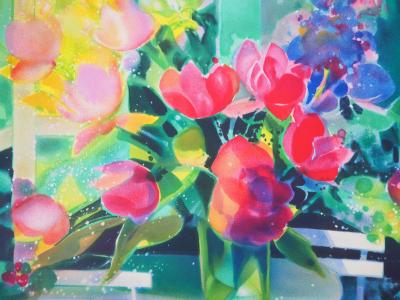 Camille HILAIRE - Bouquet de tulipes - Lithographie originale signée 2