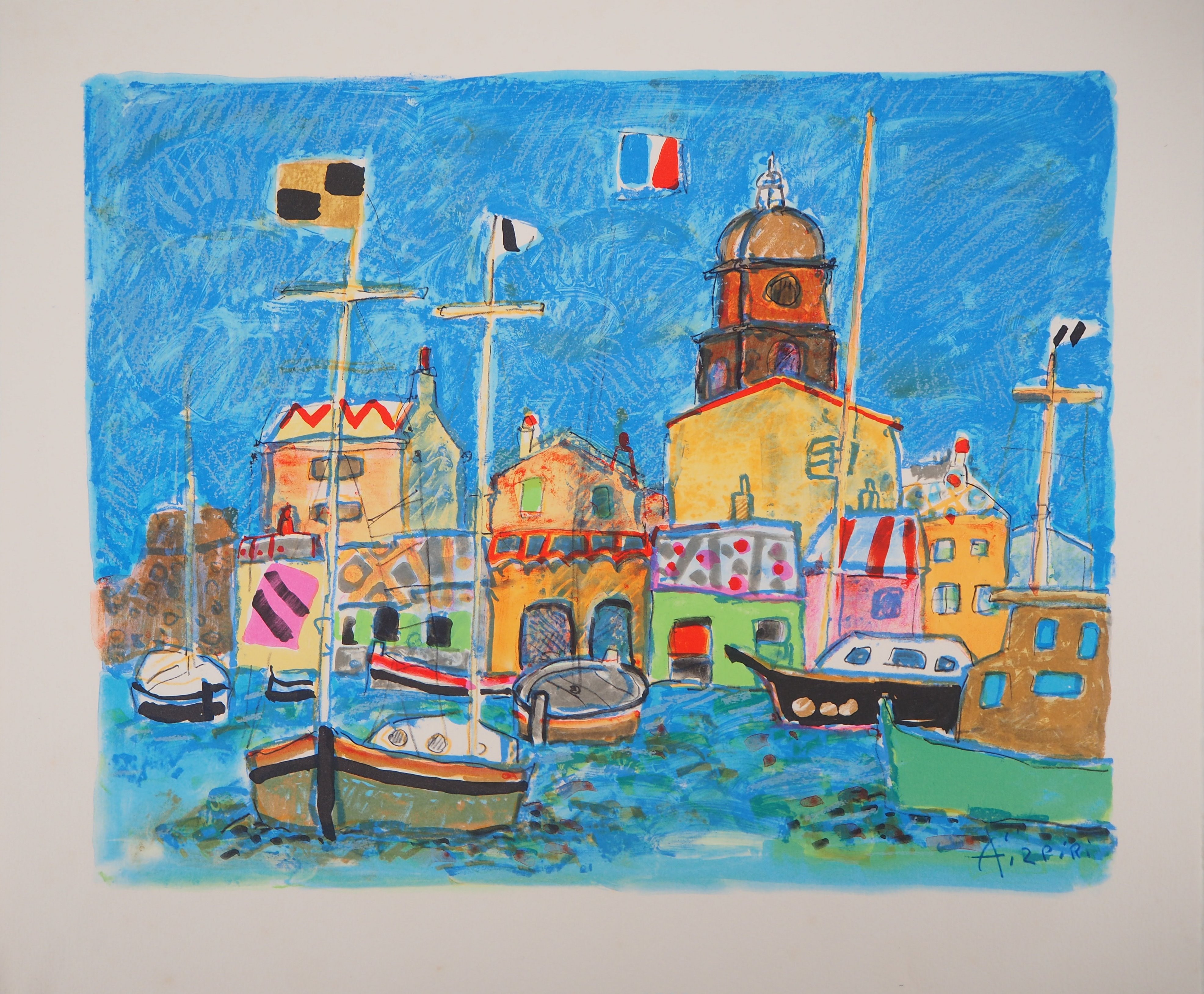 アイズピリ リトグラフ 「PORT-SAINT-TROPEZ」 Paul AIZPIRI - Saint Tropez : The Small Harbor - Original Signed