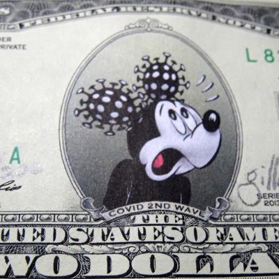 Jeff GILETTE - Corona 2nd wave, 2020 - Billet de 2 dollars signée et numérotée 2