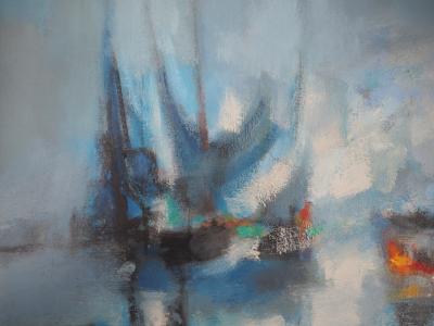 Marcel MOULY : Bateaux, les voiles bleues, 1966 - Huile sur toile signée 2