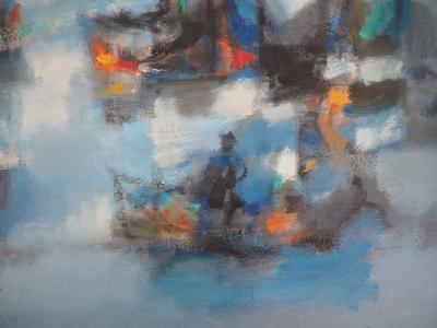 Marcel MOULY : Bateaux, les voiles bleues, 1966 - Huile sur toile signée 2