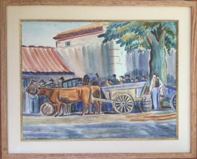 Lucien GIBERT - Saint-Nizier, foire, l’arrivée du vin, 1949 - Aquarelle signée 2