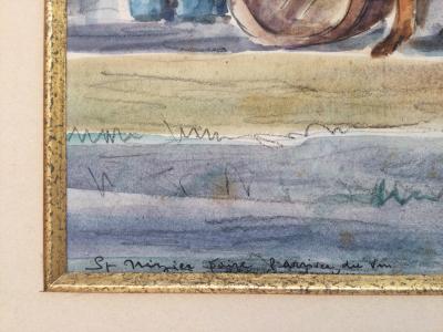 Lucien GIBERT - Saint-Nizier, foire, l’arrivée du vin, 1949 - Aquarelle signée 2