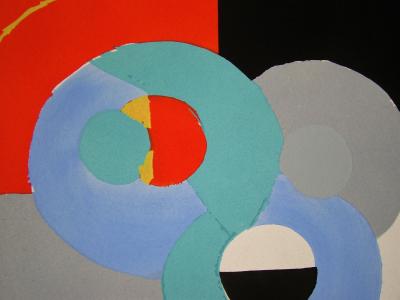 Sonia DELAUNAY (d’après) - Composition abstraite, 1952 - Pochoir à la gouache 2