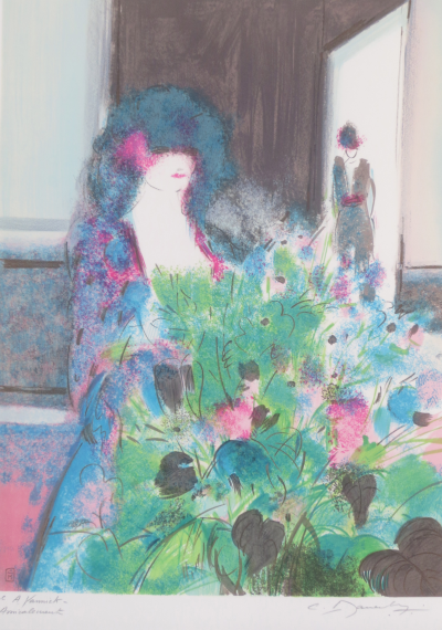 Claude MANOUKIAN - Femme au bouquet - Lithographie signée et dédicacée 2